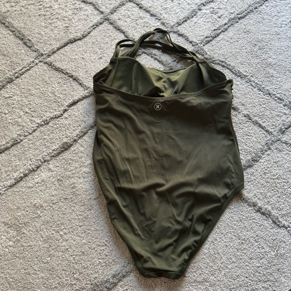 Hurley One Piece Bathing Suit swimsuit Ribbed Olive Green Crossover Straps XL - Picture 6 of 7